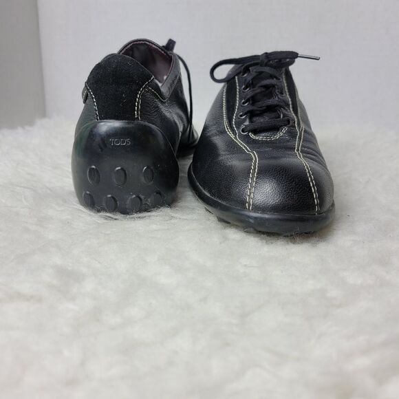 Tods  Womens Driving Sneaker Size 9 Black   Leather Lace Up Bowling/Walking Shoe - Picture 7 of 10